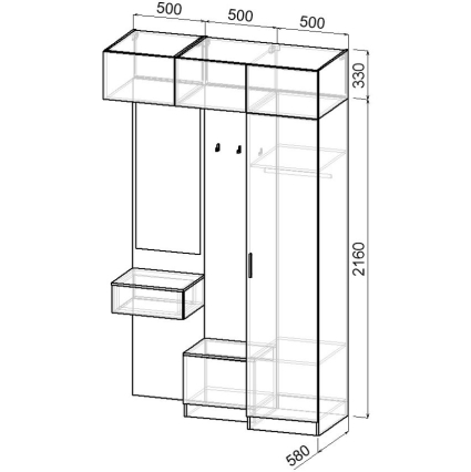 Набор мебели для прихожей "Марсель-254" МР 01-254 В2490 Ш1500 Г580 (ЛД..